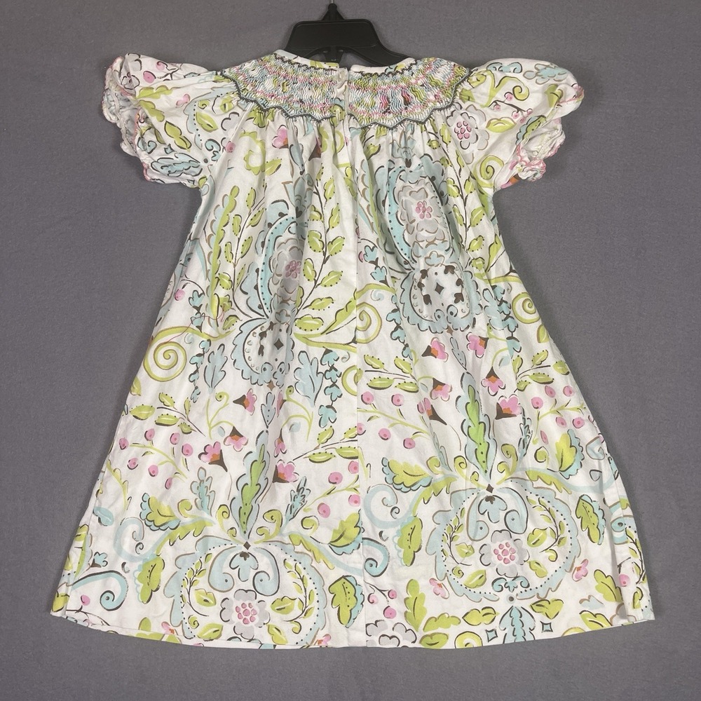 Le' Za Me Hand Smocked Dress Girls 24M Pink Paisley Cotton A-Line Flutter Sleeve - Picture 2 of 3